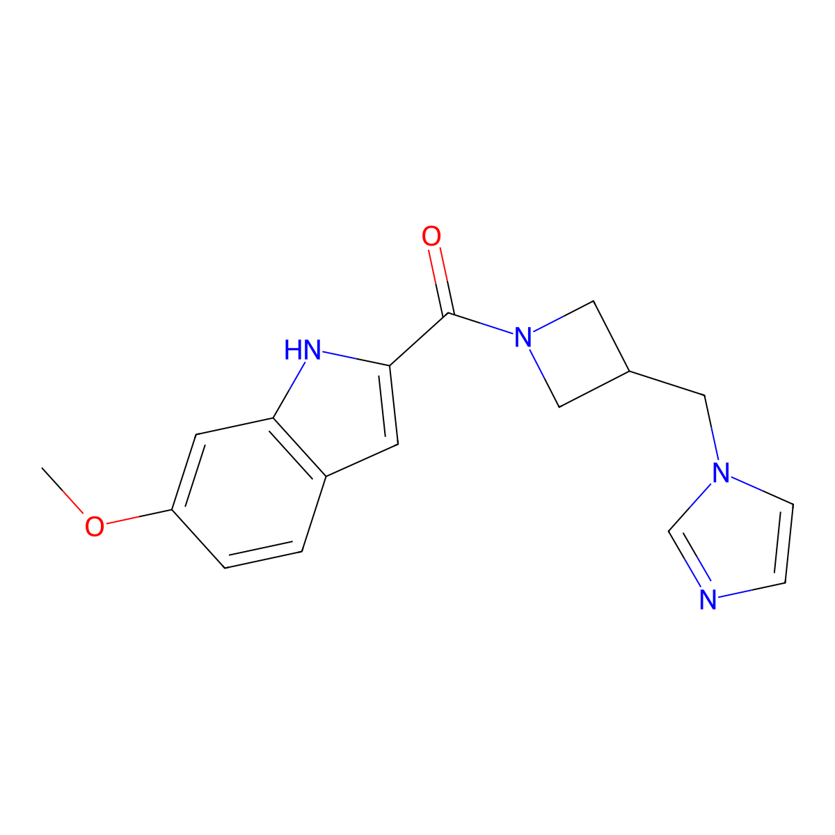 2-{3-[(1H-imidazol-1-yl)methyl]azetidine-1-carbonyl}-6-methoxy-1H-indole molecular structure, CAS 2549017-90-3