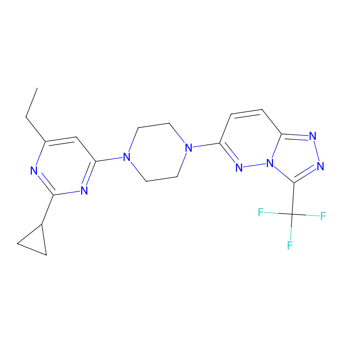 2-Cyclopropyl-4-ethyl-6-{4-[3-(trifluoromethyl)-[1,2,4]triazolo[4,3-b]pyridazin-6-yl]piperazin-1-yl}pyrimidine molecular structure, CAS 2549017-92-5