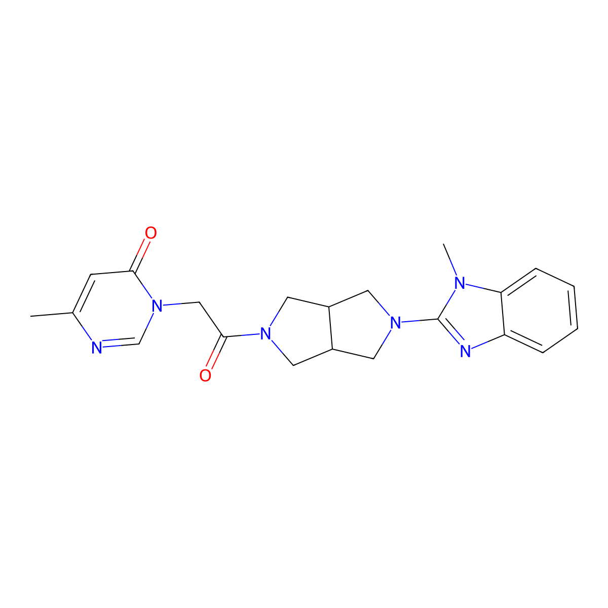 6-methyl-3-{2-[5-(1-methyl-1H-1,3-benzodiazol-2-yl)-octahydropyrrolo[3,4-c]pyrrol-2-yl]-2-oxoethyl}-3,4-dihydropyrimidin-4-one molecular structure, CAS 2549017-93-6