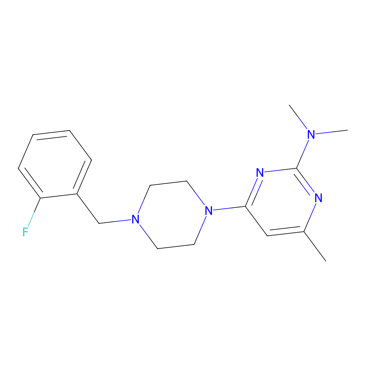 4-{4-[(2-fluorophenyl)methyl]piperazin-1-yl}-N,N,6-trimethylpyrimidin-2-amine molecular structure, CAS 2549017-99-2