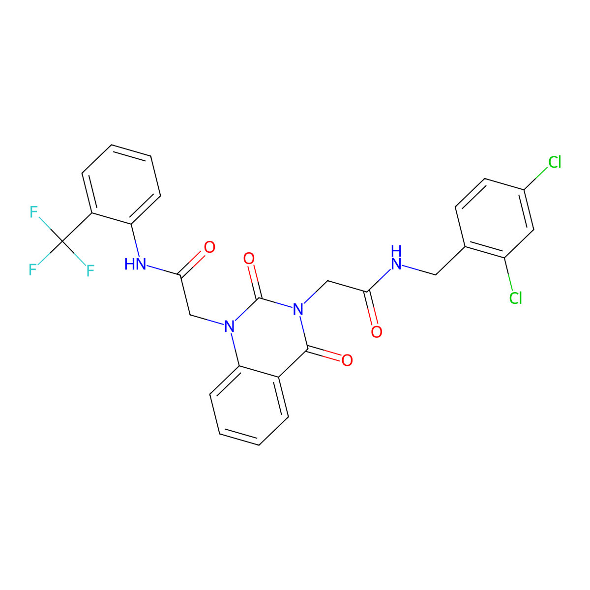 N-[(2,4-dichlorophenyl)methyl]-2-[2,4-dioxo-1-({[2-(trifluoromethyl)phenyl]carbamoyl}methyl)-1,2,3,4-tetrahydroquinazolin-3-yl]acetamide molecular structure, CAS 2549018-00-8