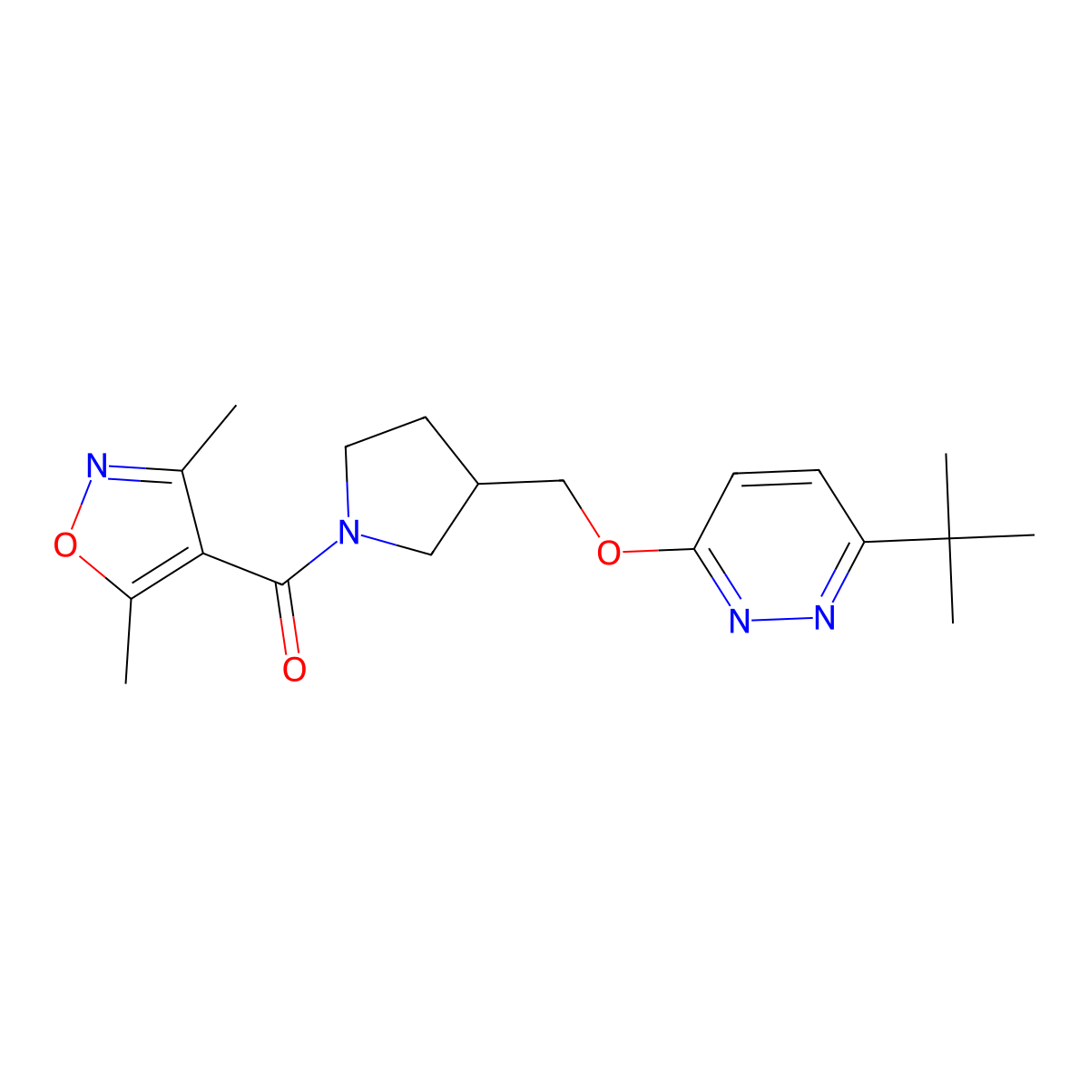 3-Tert-butyl-6-{[1-(3,5-dimethyl-1,2-oxazole-4-carbonyl)pyrrolidin-3-yl]methoxy}pyridazine molecular structure, CAS 2549018-02-0