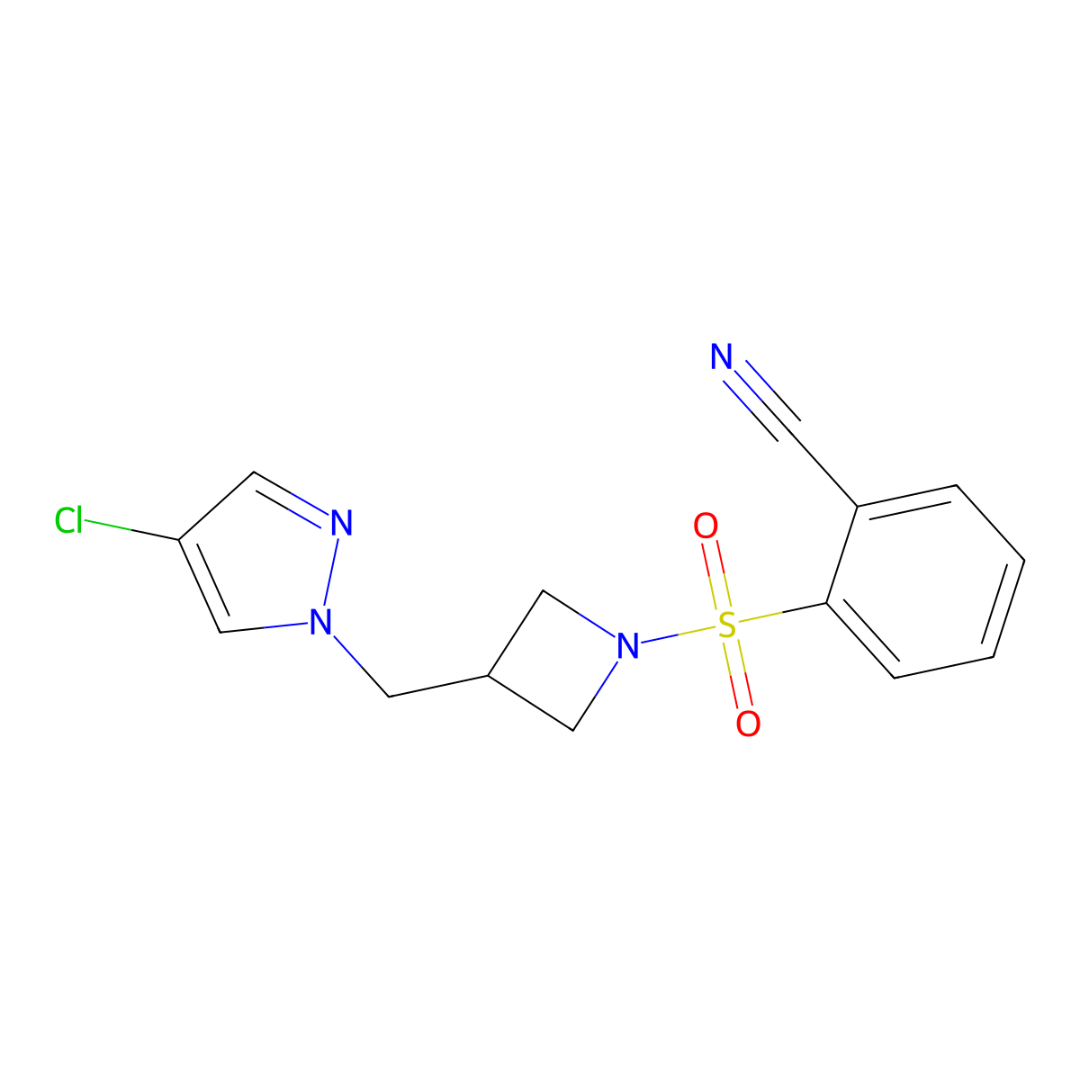 2-({3-[(4-chloro-1H-pyrazol-1-yl)methyl]azetidin-1-yl}sulfonyl)benzonitrile molecular structure, CAS 2549018-08-6