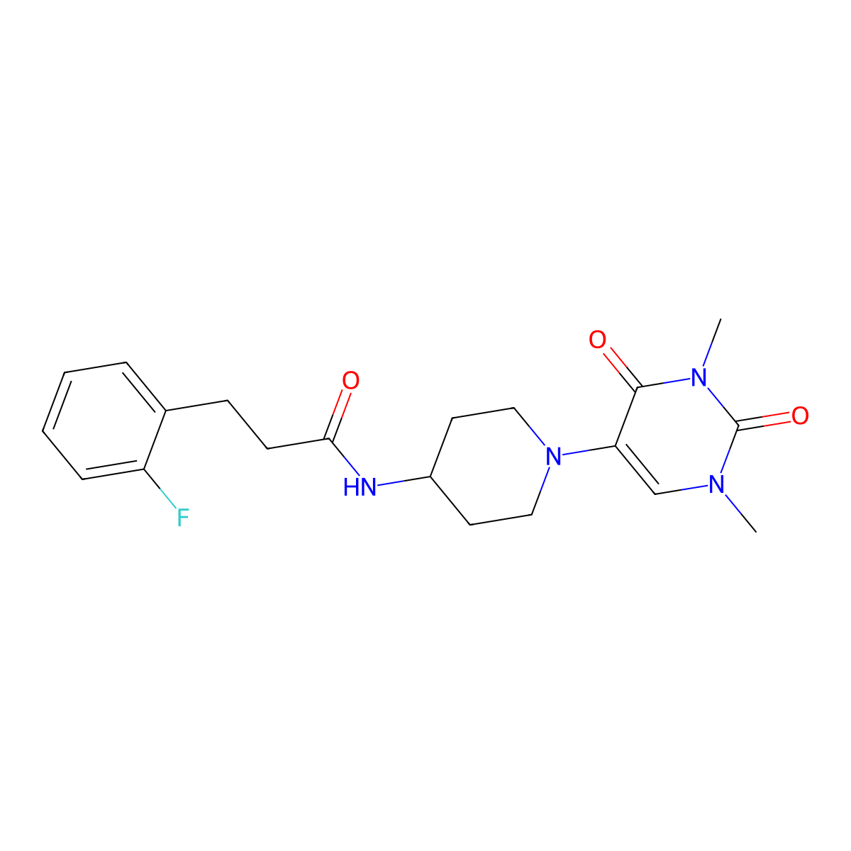 N-[1-(1,3-dimethyl-2,4-dioxo-1,2,3,4-tetrahydropyrimidin-5-yl)piperidin-4-yl]-3-(2-fluorophenyl)propanamide molecular structure, CAS 2549018-09-7