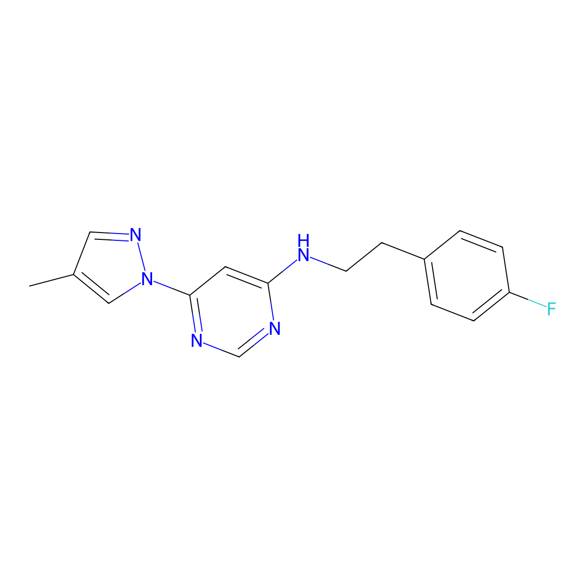 N-[2-(4-fluorophenyl)ethyl]-6-(4-methyl-1H-pyrazol-1-yl)pyrimidin-4-amine molecular structure, CAS 2549018-10-0