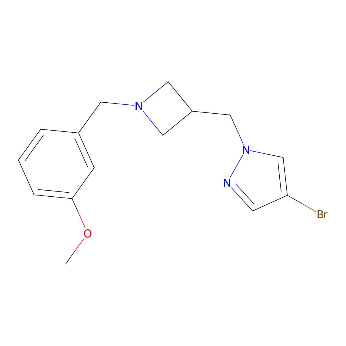 4-bromo-1-({1-[(3-methoxyphenyl)methyl]azetidin-3-yl}methyl)-1H-pyrazole molecular structure, CAS 2549018-11-1