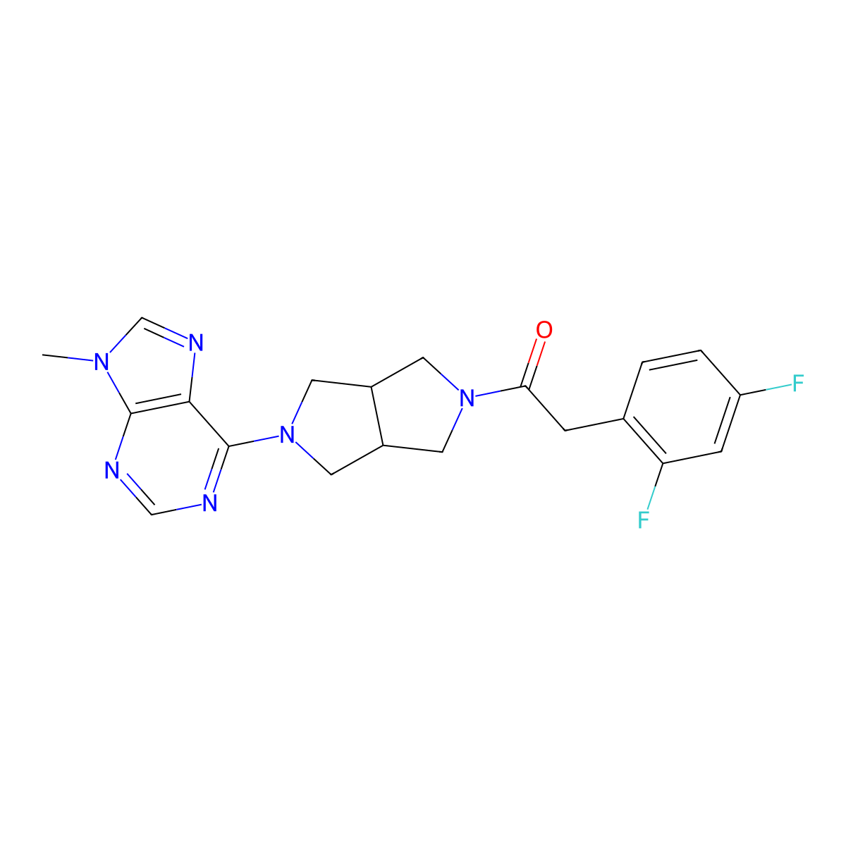 2-(2,4-difluorophenyl)-1-[5-(9-methyl-9H-purin-6-yl)-octahydropyrrolo[3,4-c]pyrrol-2-yl]ethan-1-one molecular structure, CAS 2549018-13-3