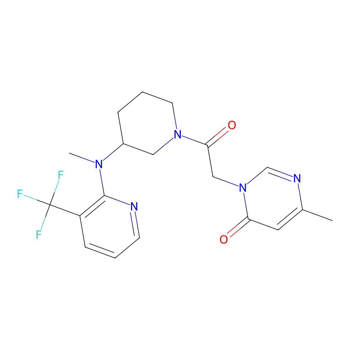 6-Methyl-3-[2-(3-{methyl[3-(trifluoromethyl)pyridin-2-yl]amino}piperidin-1-yl)-2-oxoethyl]-3,4-dihydropyrimidin-4-one molecular structure, CAS 2549018-14-4