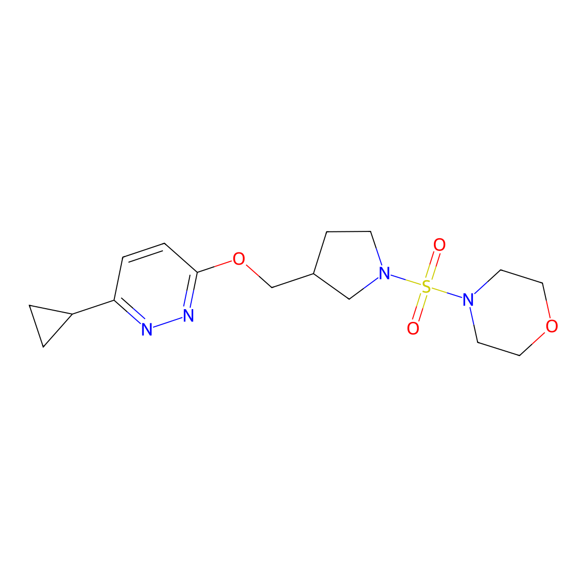 4-[(3-{[(6-Cyclopropylpyridazin-3-yl)oxy]methyl}pyrrolidin-1-yl)sulfonyl]morpholine molecular structure, CAS 2549018-15-5