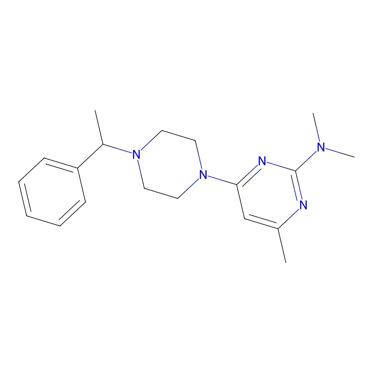 N,N,4-trimethyl-6-[4-(1-phenylethyl)piperazin-1-yl]pyrimidin-2-amine molecular structure, CAS 2549018-17-7