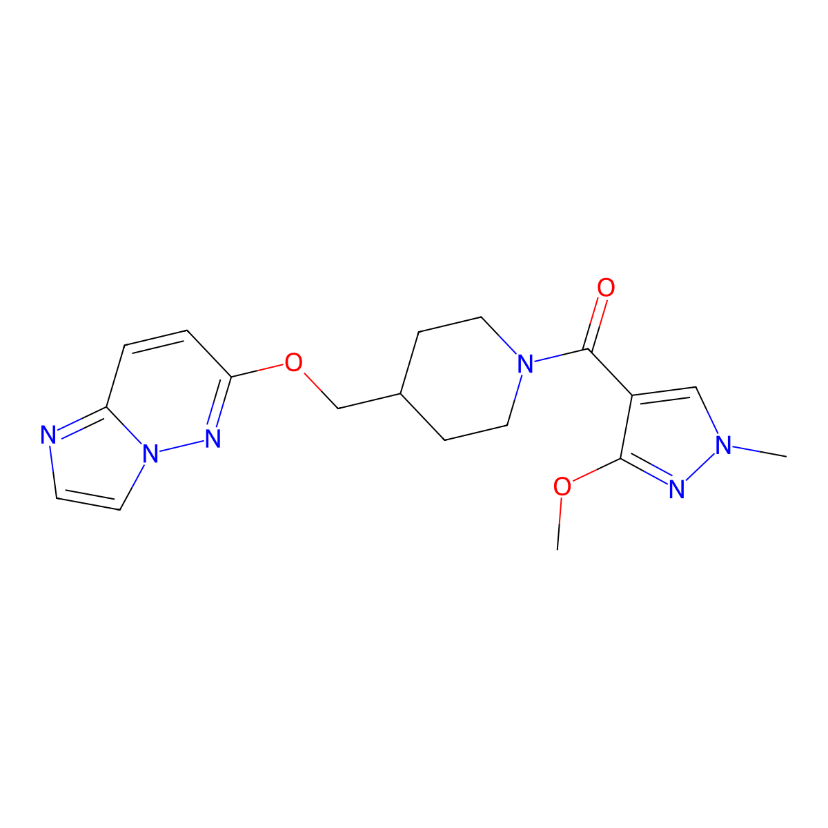 4-({imidazo[1,2-b]pyridazin-6-yloxy}methyl)-1-(3-methoxy-1-methyl-1H-pyrazole-4-carbonyl)piperidine molecular structure, CAS 2549018-18-8