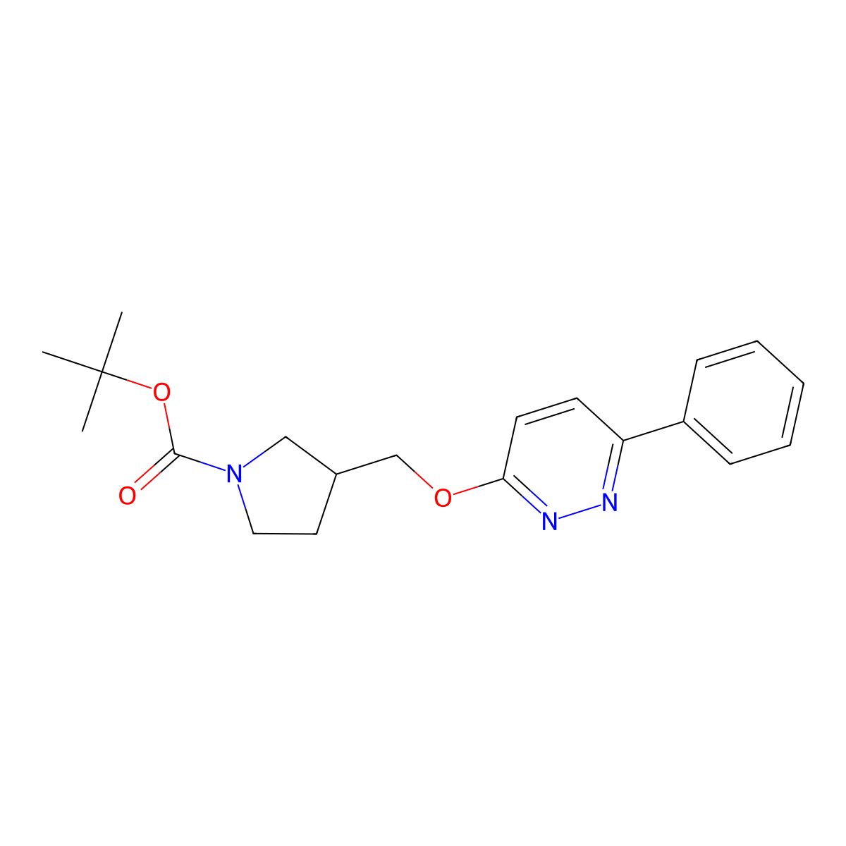 Tert-butyl 3-{[(6-phenylpyridazin-3-yl)oxy]methyl}pyrrolidine-1-carboxylate molecular structure, CAS 2549018-21-3