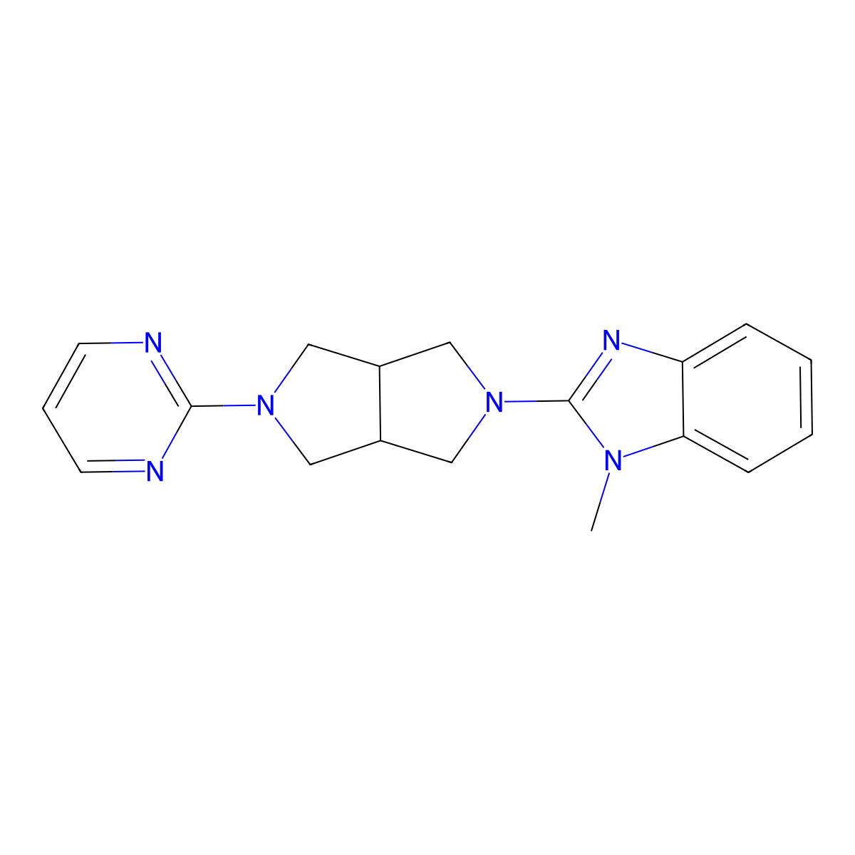 1-methyl-2-[5-(pyrimidin-2-yl)-octahydropyrrolo[3,4-c]pyrrol-2-yl]-1H-1,3-benzodiazole molecular structure, CAS 2549018-23-5