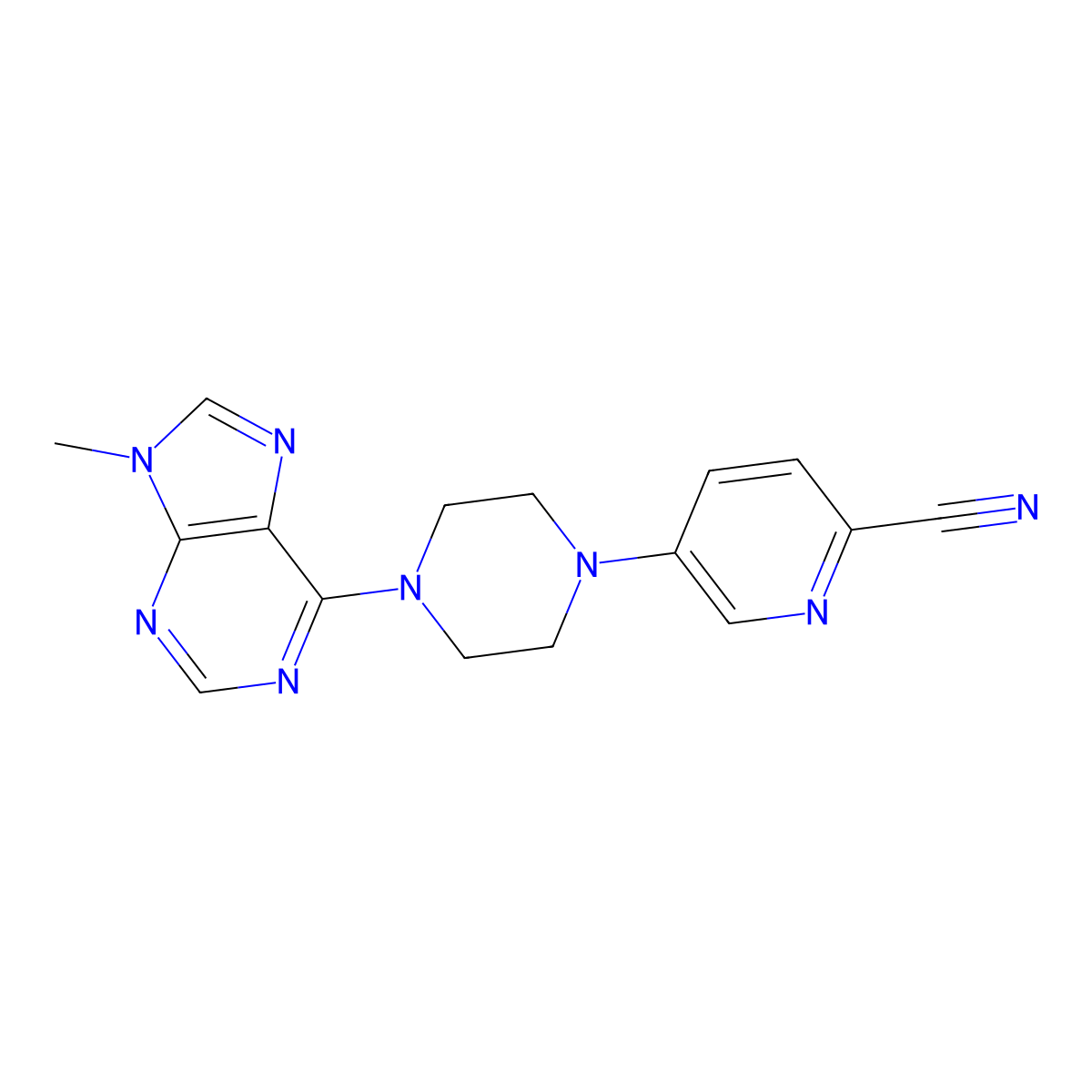 5-[4-(9-methyl-9H-purin-6-yl)piperazin-1-yl]pyridine-2-carbonitrile molecular structure, CAS 2549018-24-6