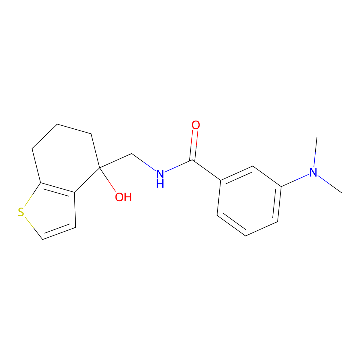 3-(dimethylamino)-N-[(4-hydroxy-4,5,6,7-tetrahydro-1-benzothiophen-4-yl)methyl]benzamide molecular structure, CAS 2549018-25-7