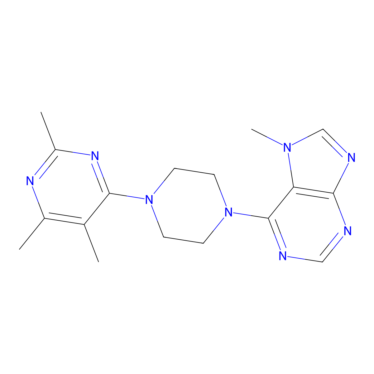 7-methyl-6-[4-(2,5,6-trimethylpyrimidin-4-yl)piperazin-1-yl]-7H-purine molecular structure, CAS 2549018-28-0