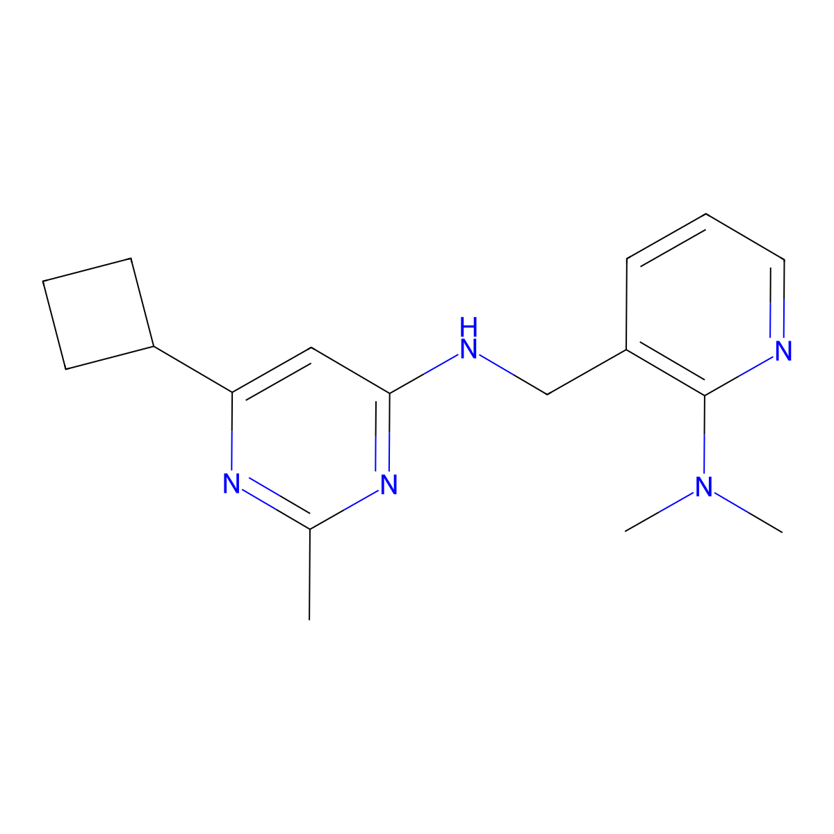 6-cyclobutyl-N-{[2-(dimethylamino)pyridin-3-yl]methyl}-2-methylpyrimidin-4-amine molecular structure, CAS 2549018-41-7