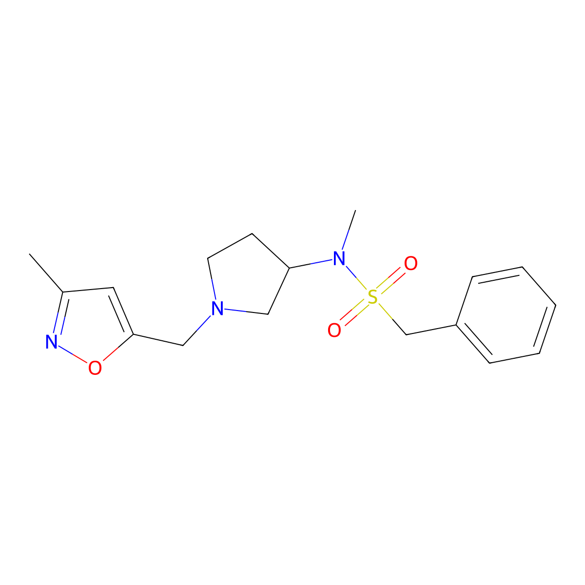 N-methyl-N-{1-[(3-methyl-1,2-oxazol-5-yl)methyl]pyrrolidin-3-yl}-1-phenylmethanesulfonamide molecular structure, CAS 2549018-43-9