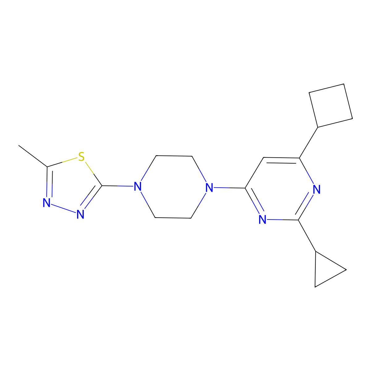 4-Cyclobutyl-2-cyclopropyl-6-[4-(5-methyl-1,3,4-thiadiazol-2-yl)piperazin-1-yl]pyrimidine molecular structure, CAS 2549018-44-0
