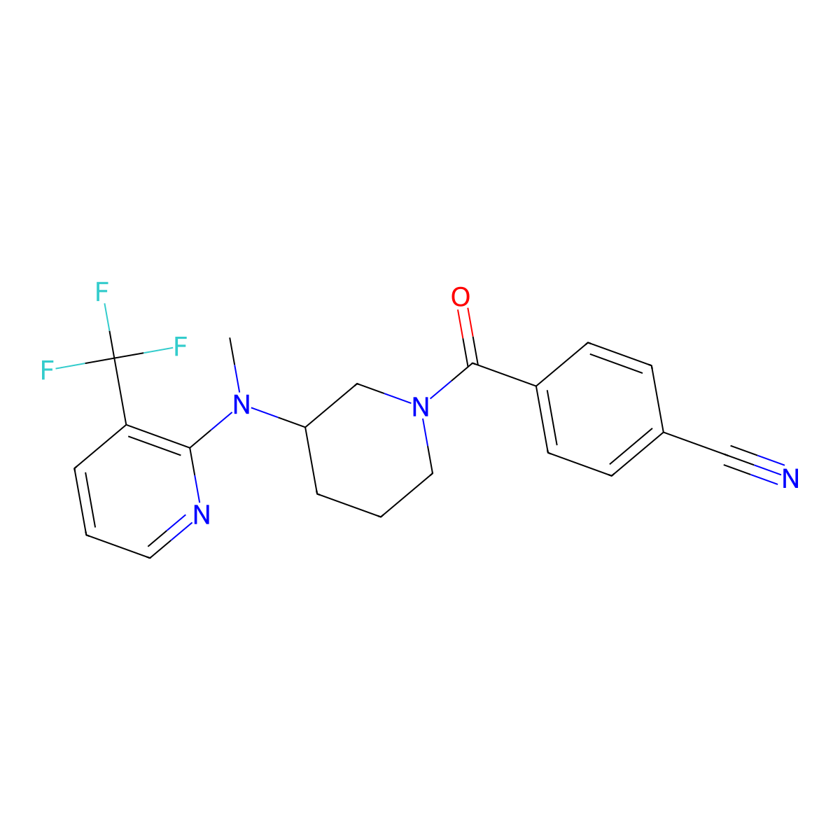 4-(3-{Methyl[3-(trifluoromethyl)pyridin-2-yl]amino}piperidine-1-carbonyl)benzonitrile molecular structure, CAS 2549018-48-4