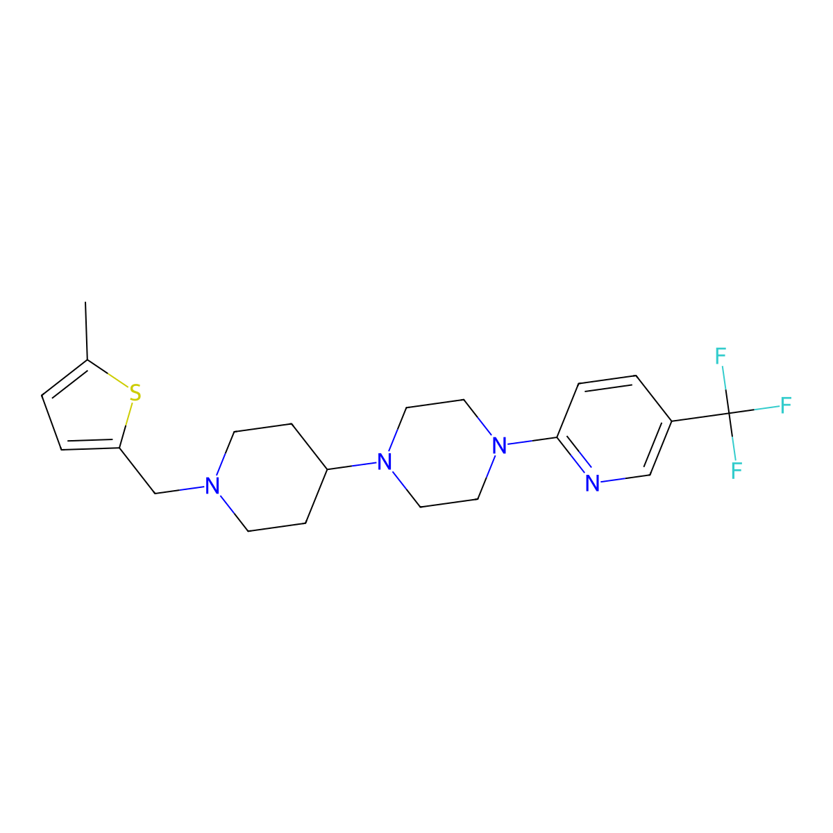 1-{1-[(5-Methylthiophen-2-yl)methyl]piperidin-4-yl}-4-[5-(trifluoromethyl)pyridin-2-yl]piperazine molecular structure, CAS 2549018-54-2