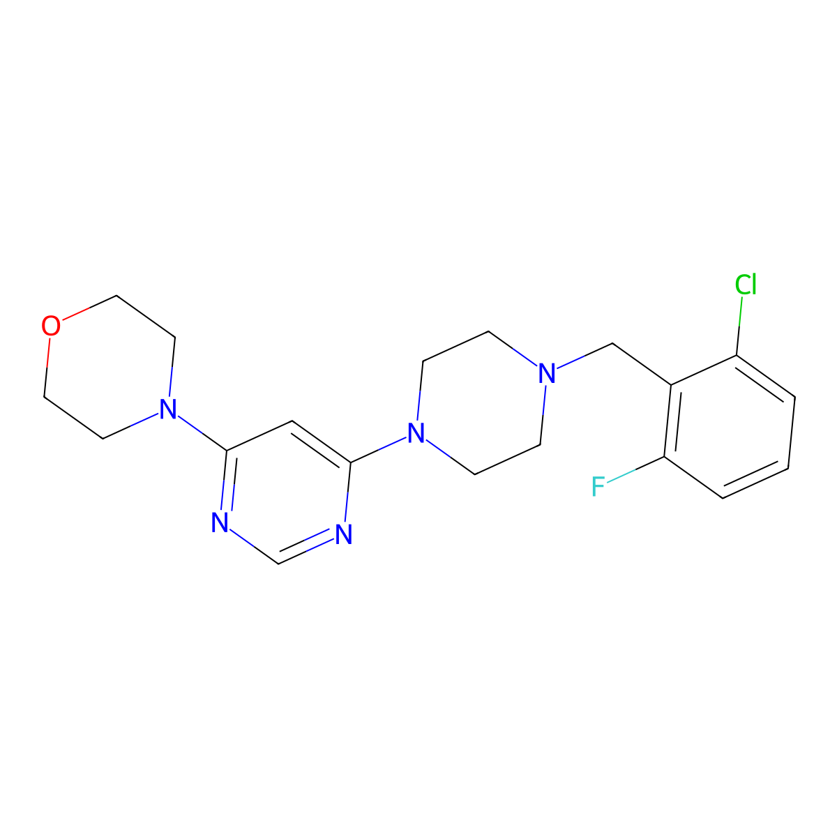 4-(6-{4-[(2-Chloro-6-fluorophenyl)methyl]piperazin-1-yl}pyrimidin-4-yl)morpholine molecular structure, CAS 2549018-55-3