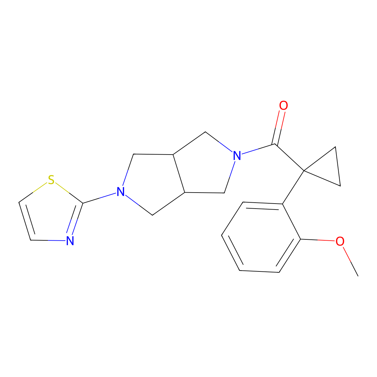 2-{5-[1-(2-Methoxyphenyl)cyclopropanecarbonyl]-octahydropyrrolo[3,4-c]pyrrol-2-yl}-1,3-thiazole molecular structure, CAS 2549018-64-4