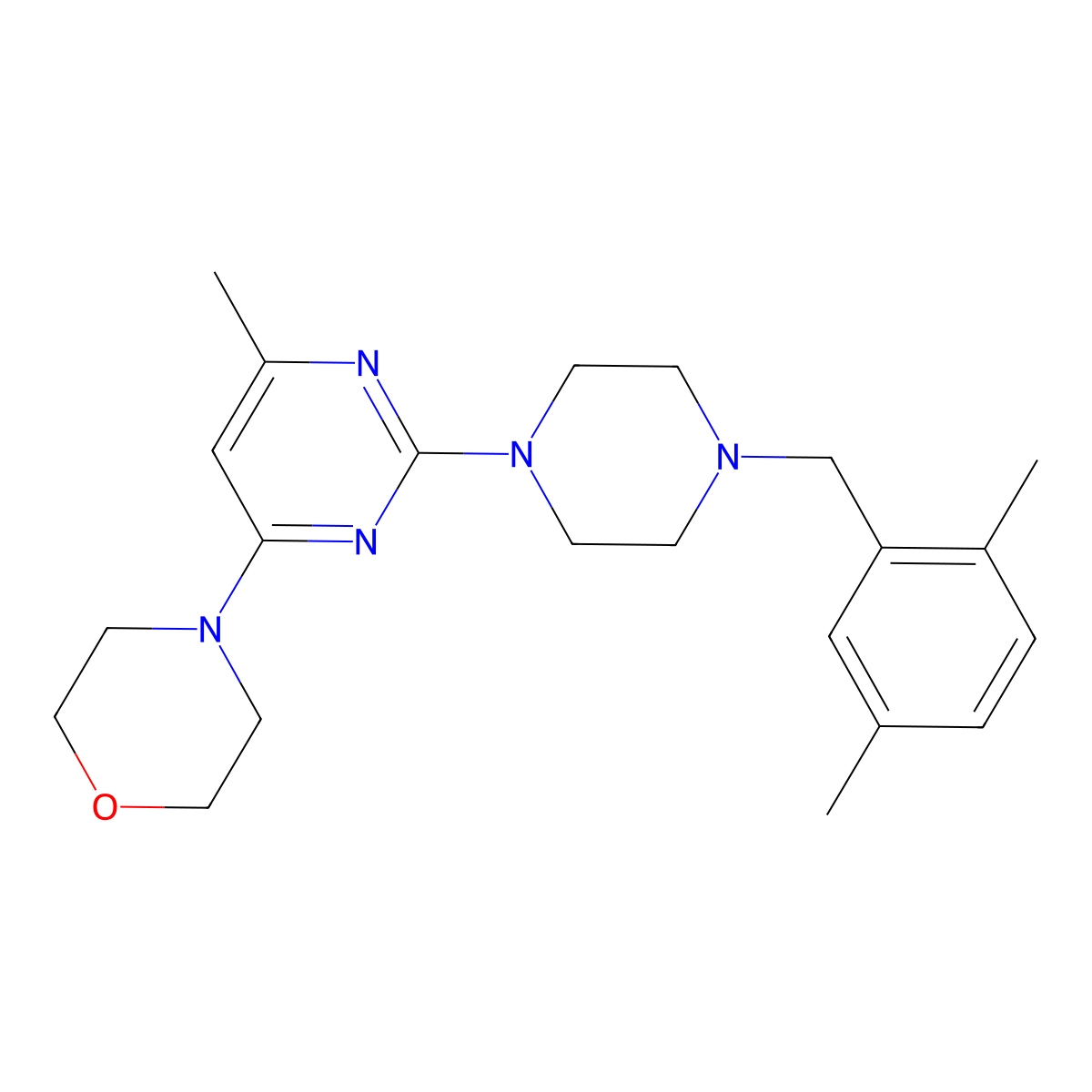 4-(2-{4-[(2,5-Dimethylphenyl)methyl]piperazin-1-yl}-6-methylpyrimidin-4-yl)morpholine molecular structure, CAS 2549018-66-6
