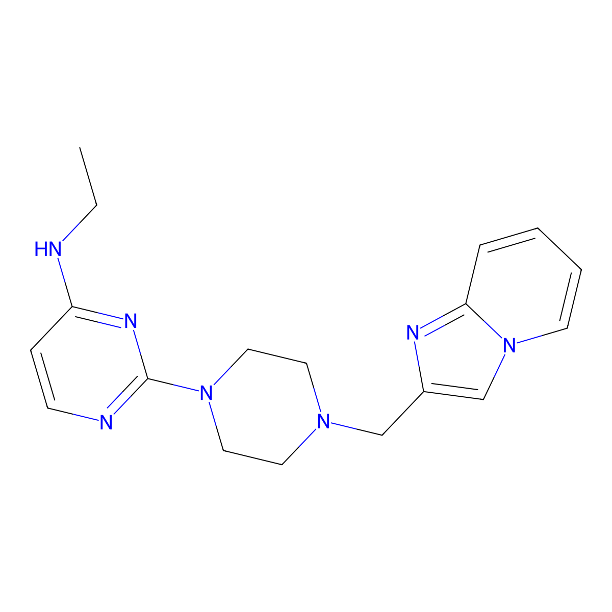 N-ethyl-2-[4-({imidazo[1,2-a]pyridin-2-yl}methyl)piperazin-1-yl]pyrimidin-4-amine molecular structure, CAS 2549018-69-9