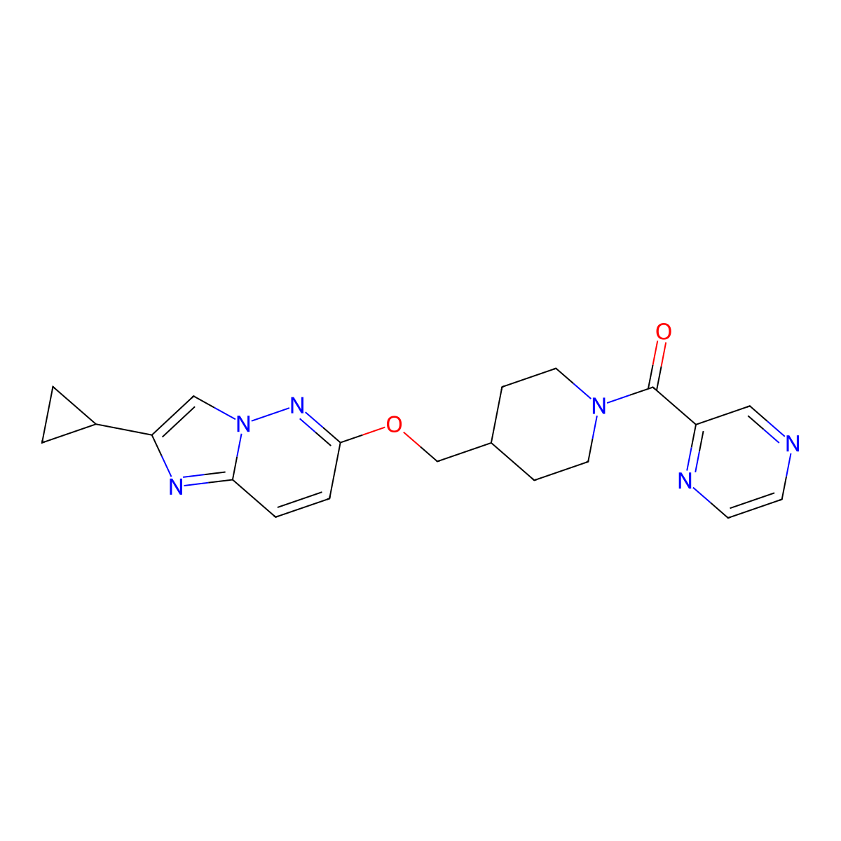 2-{4-[({2-Cyclopropylimidazo[1,2-b]pyridazin-6-yl}oxy)methyl]piperidine-1-carbonyl}pyrazine molecular structure, CAS 2549018-71-3