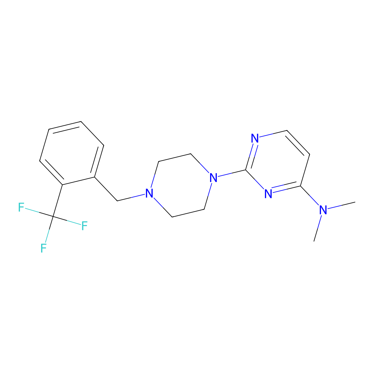 N,N-dimethyl-2-(4-{[2-(trifluoromethyl)phenyl]methyl}piperazin-1-yl)pyrimidin-4-amine molecular structure, CAS 2549018-72-4