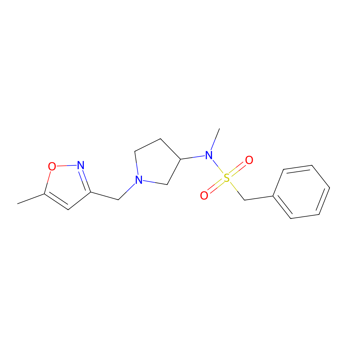 N-methyl-N-{1-[(5-methyl-1,2-oxazol-3-yl)methyl]pyrrolidin-3-yl}-1-phenylmethanesulfonamide molecular structure, CAS 2549018-74-6