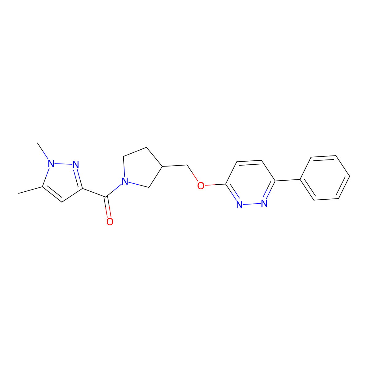 3-{[1-(1,5-dimethyl-1H-pyrazole-3-carbonyl)pyrrolidin-3-yl]methoxy}-6-phenylpyridazine molecular structure, CAS 2549018-75-7