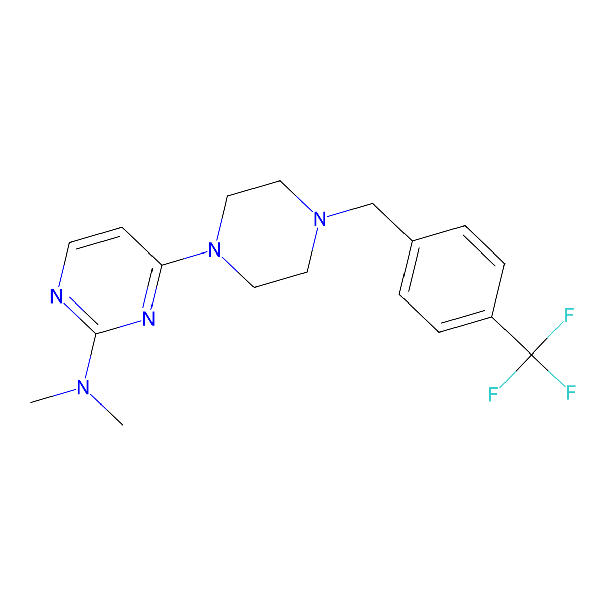 N,N-dimethyl-4-(4-{[4-(trifluoromethyl)phenyl]methyl}piperazin-1-yl)pyrimidin-2-amine molecular structure, CAS 2549018-76-8