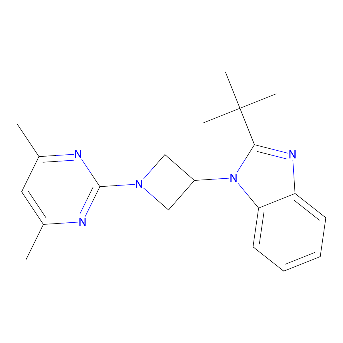 2-tert-butyl-1-[1-(4,6-dimethylpyrimidin-2-yl)azetidin-3-yl]-1H-1,3-benzodiazole molecular structure, CAS 2549018-78-0