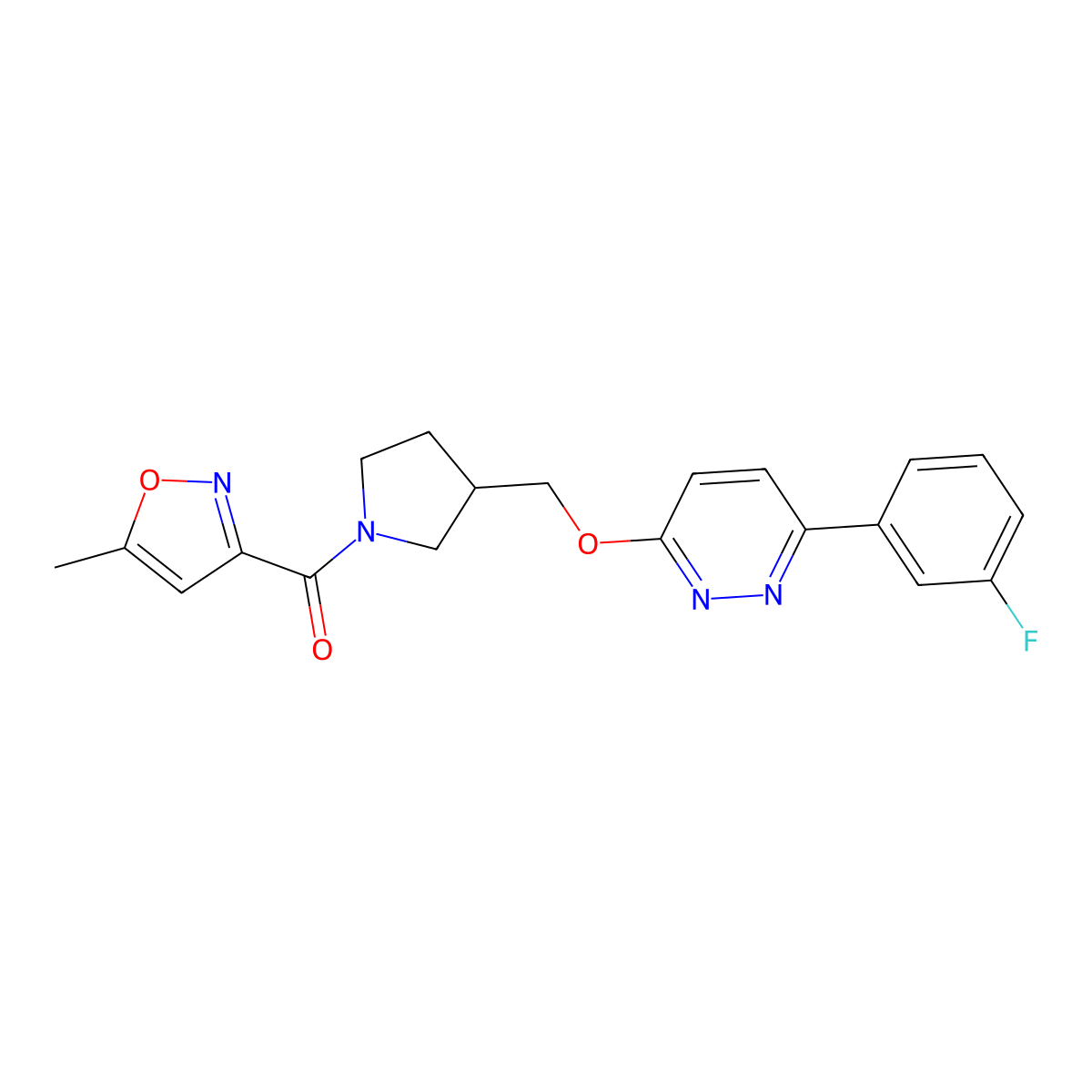 3-(3-Fluorophenyl)-6-{[1-(5-methyl-1,2-oxazole-3-carbonyl)pyrrolidin-3-yl]methoxy}pyridazine molecular structure, CAS 2549018-80-4