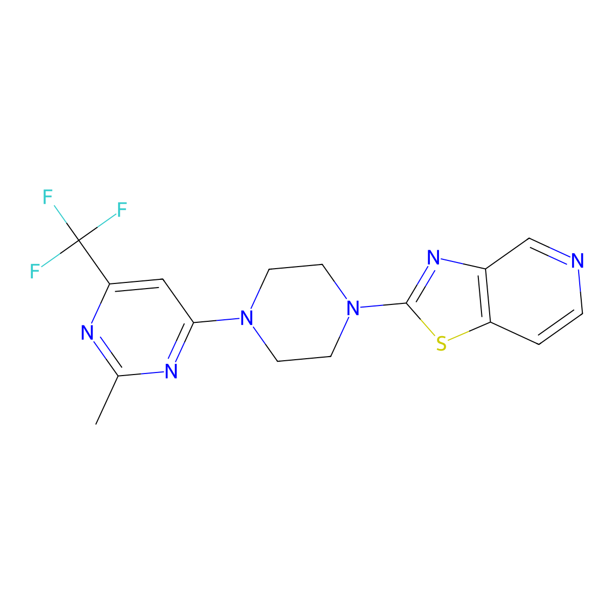 2-Methyl-4-(4-{[1,3]thiazolo[4,5-c]pyridin-2-yl}piperazin-1-yl)-6-(trifluoromethyl)pyrimidine molecular structure, CAS 2549018-81-5