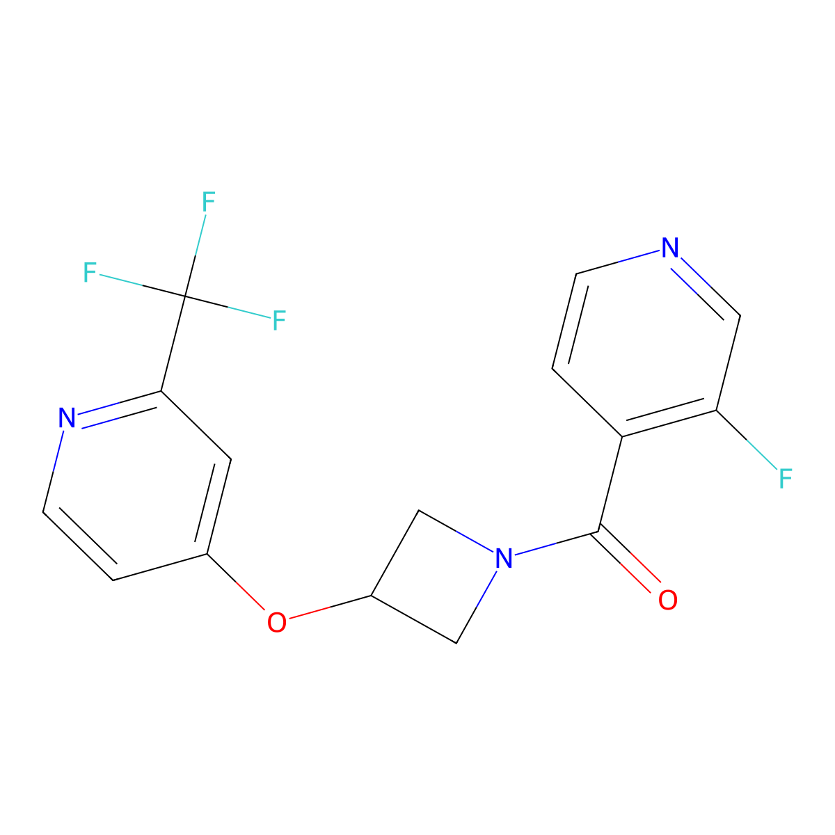 3-Fluoro-4-(3-{[2-(trifluoromethyl)pyridin-4-yl]oxy}azetidine-1-carbonyl)pyridine molecular structure, CAS 2549018-83-7