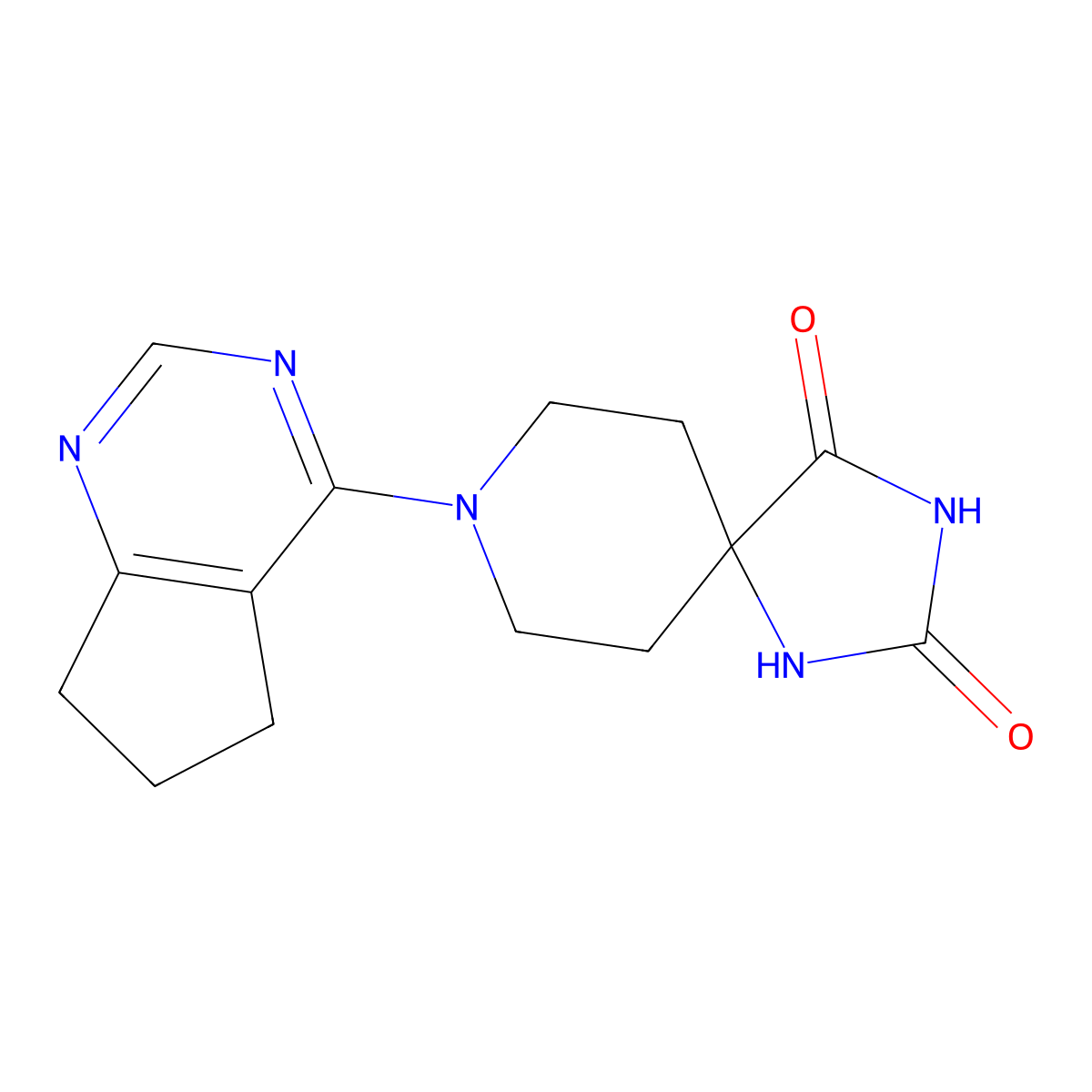 8-{5H,6H,7H-cyclopenta[d]pyrimidin-4-yl}-1,3,8-triazaspiro[4.5]decane-2,4-dione molecular structure, CAS 2549018-86-0