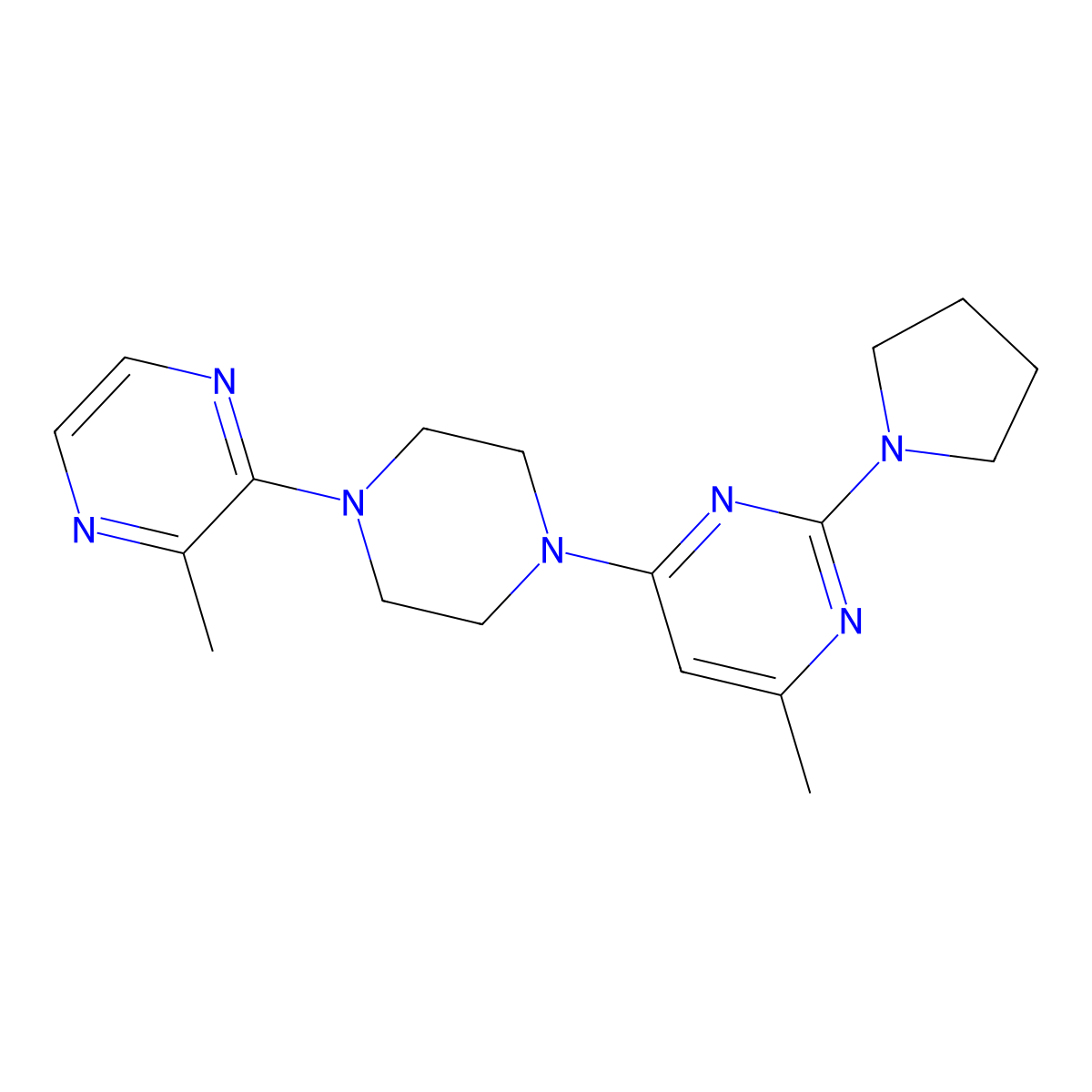 4-Methyl-6-[4-(3-methylpyrazin-2-yl)piperazin-1-yl]-2-(pyrrolidin-1-yl)pyrimidine molecular structure, CAS 2549018-89-3