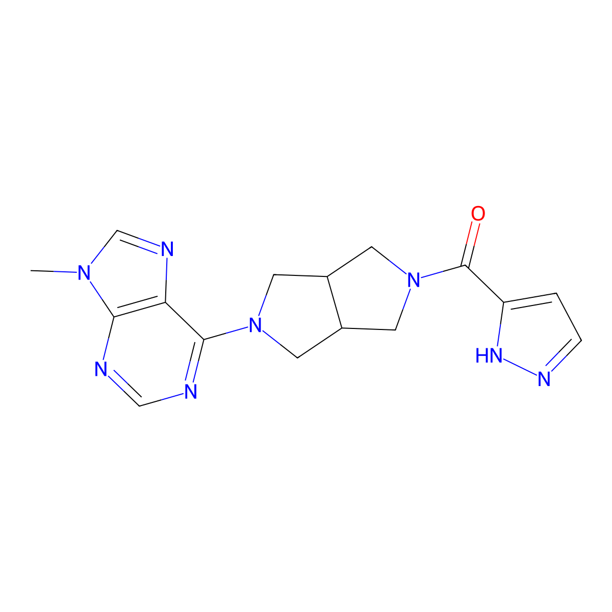 9-methyl-6-[5-(1H-pyrazole-3-carbonyl)-octahydropyrrolo[3,4-c]pyrrol-2-yl]-9H-purine molecular structure, CAS 2549018-92-8