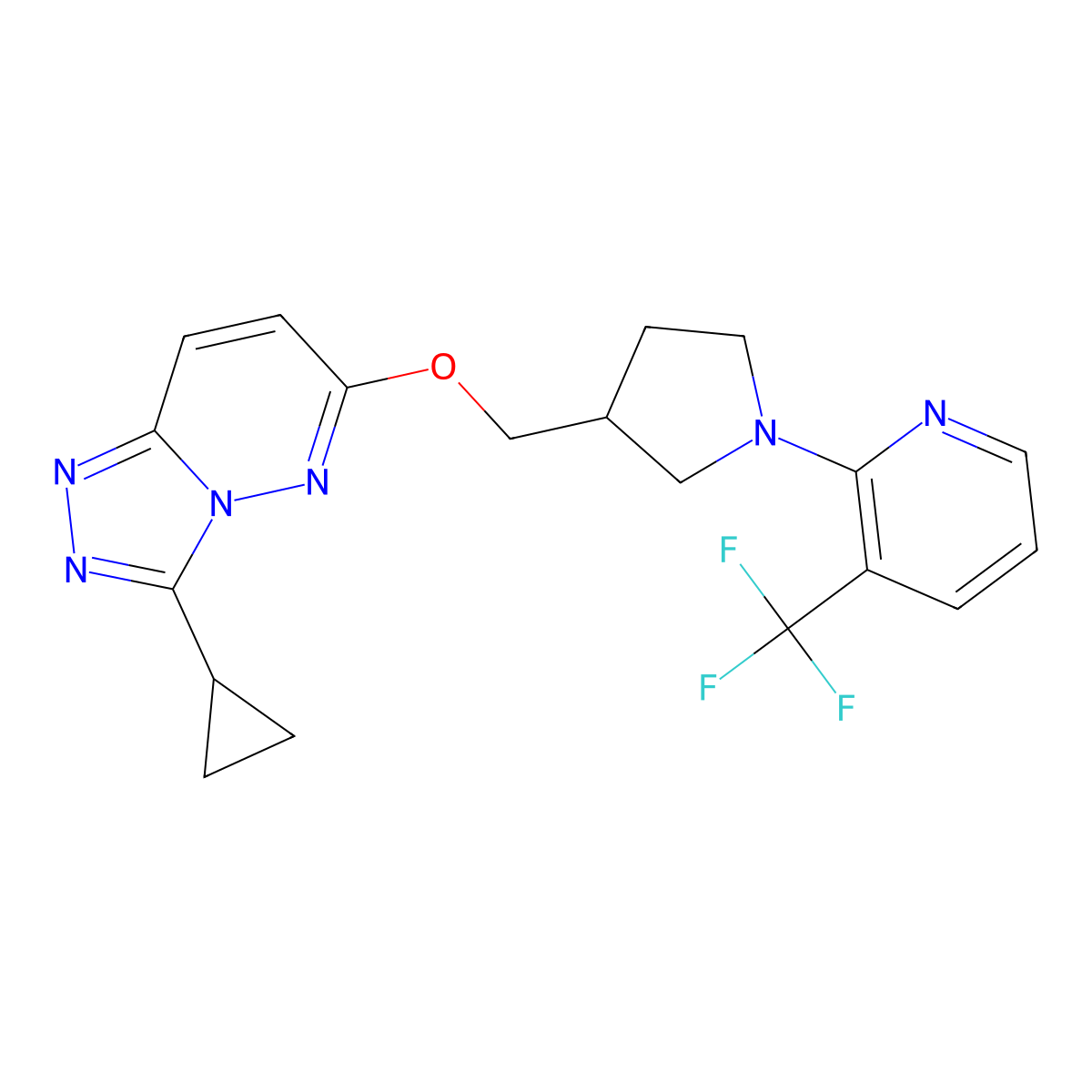 2-{3-[({3-Cyclopropyl-[1,2,4]triazolo[4,3-b]pyridazin-6-yl}oxy)methyl]pyrrolidin-1-yl}-3-(trifluoromethyl)pyridine molecular structure, CAS 2549019-01-2
