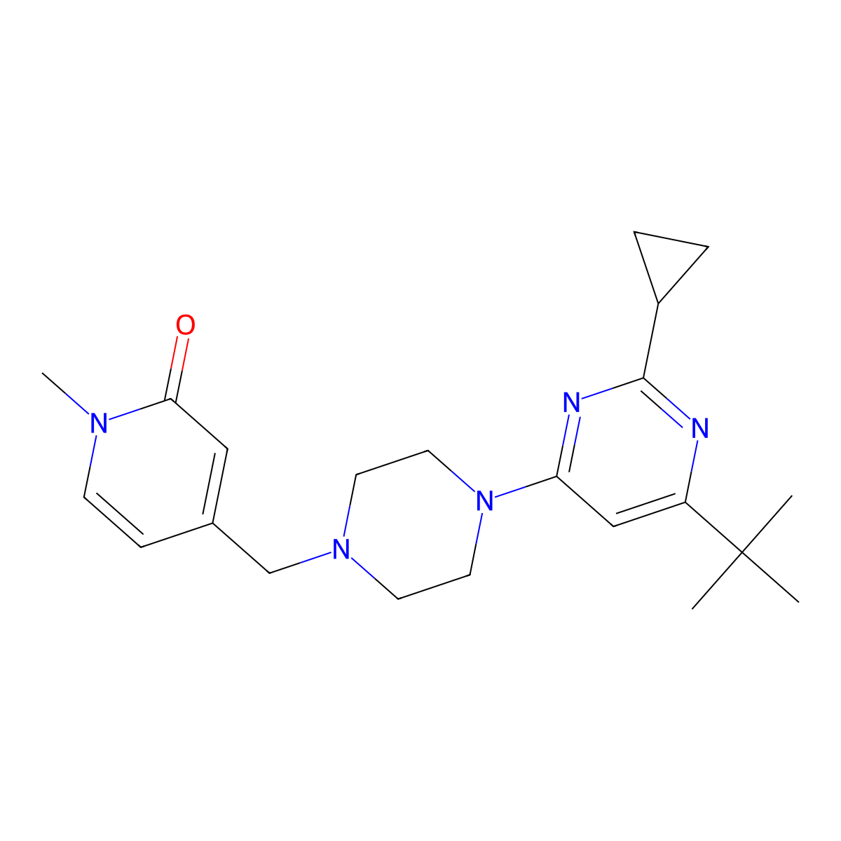 4-{[4-(6-Tert-butyl-2-cyclopropylpyrimidin-4-yl)piperazin-1-yl]methyl}-1-methyl-1,2-dihydropyridin-2-one molecular structure, CAS 2549019-02-3