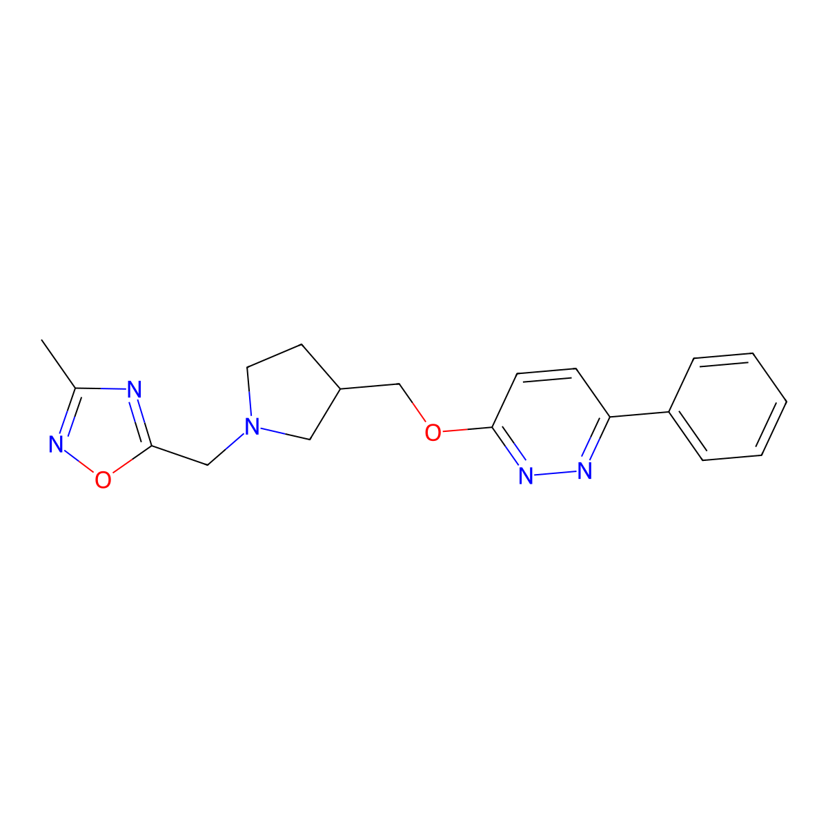 3-({1-[(3-Methyl-1,2,4-oxadiazol-5-yl)methyl]pyrrolidin-3-yl}methoxy)-6-phenylpyridazine molecular structure, CAS 2549019-06-7