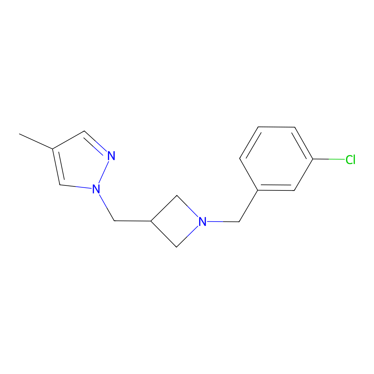 1-({1-[(3-chlorophenyl)methyl]azetidin-3-yl}methyl)-4-methyl-1H-pyrazole molecular structure, CAS 2549019-09-0