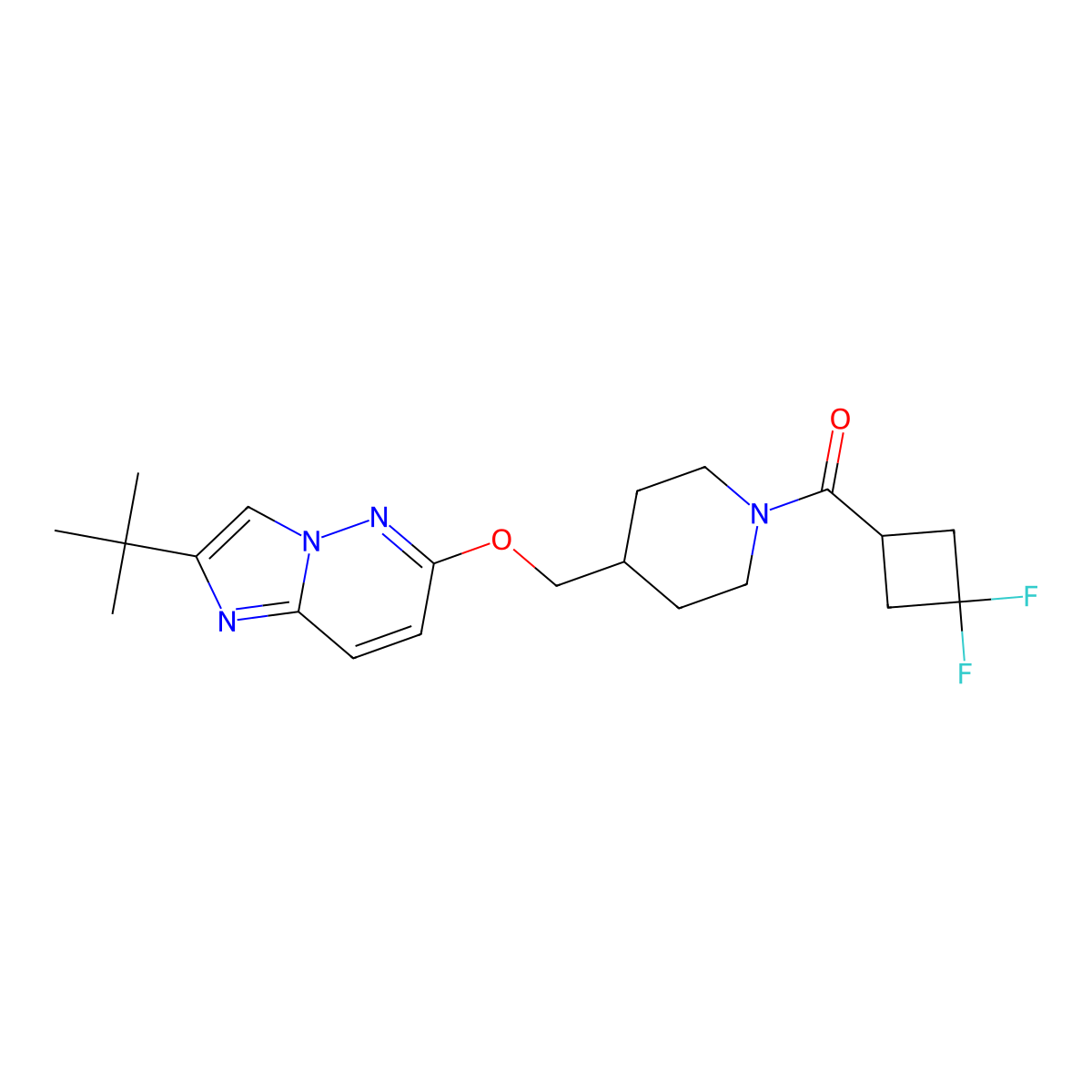 4-[({2-Tert-butylimidazo[1,2-b]pyridazin-6-yl}oxy)methyl]-1-(3,3-difluorocyclobutanecarbonyl)piperidine molecular structure, CAS 2549019-10-3