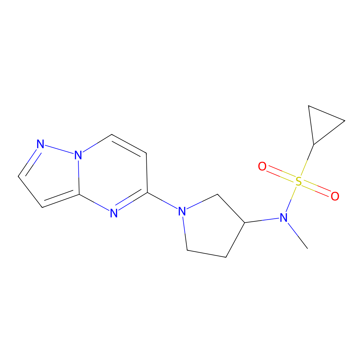 N-methyl-N-(1-{pyrazolo[1,5-a]pyrimidin-5-yl}pyrrolidin-3-yl)cyclopropanesulfonamide molecular structure, CAS 2549019-15-8