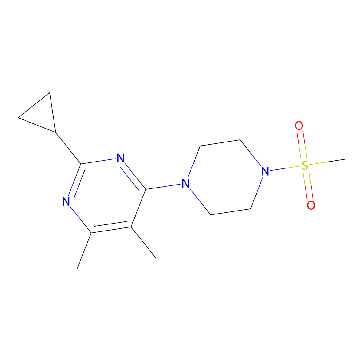 2-Cyclopropyl-4-(4-methanesulfonylpiperazin-1-yl)-5,6-dimethylpyrimidine molecular structure, CAS 2549019-19-2