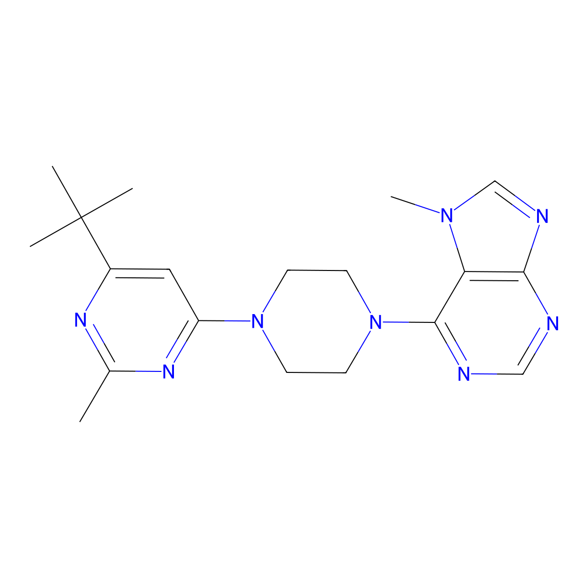 6-[4-(6-tert-butyl-2-methylpyrimidin-4-yl)piperazin-1-yl]-7-methyl-7H-purine molecular structure, CAS 2549019-25-0