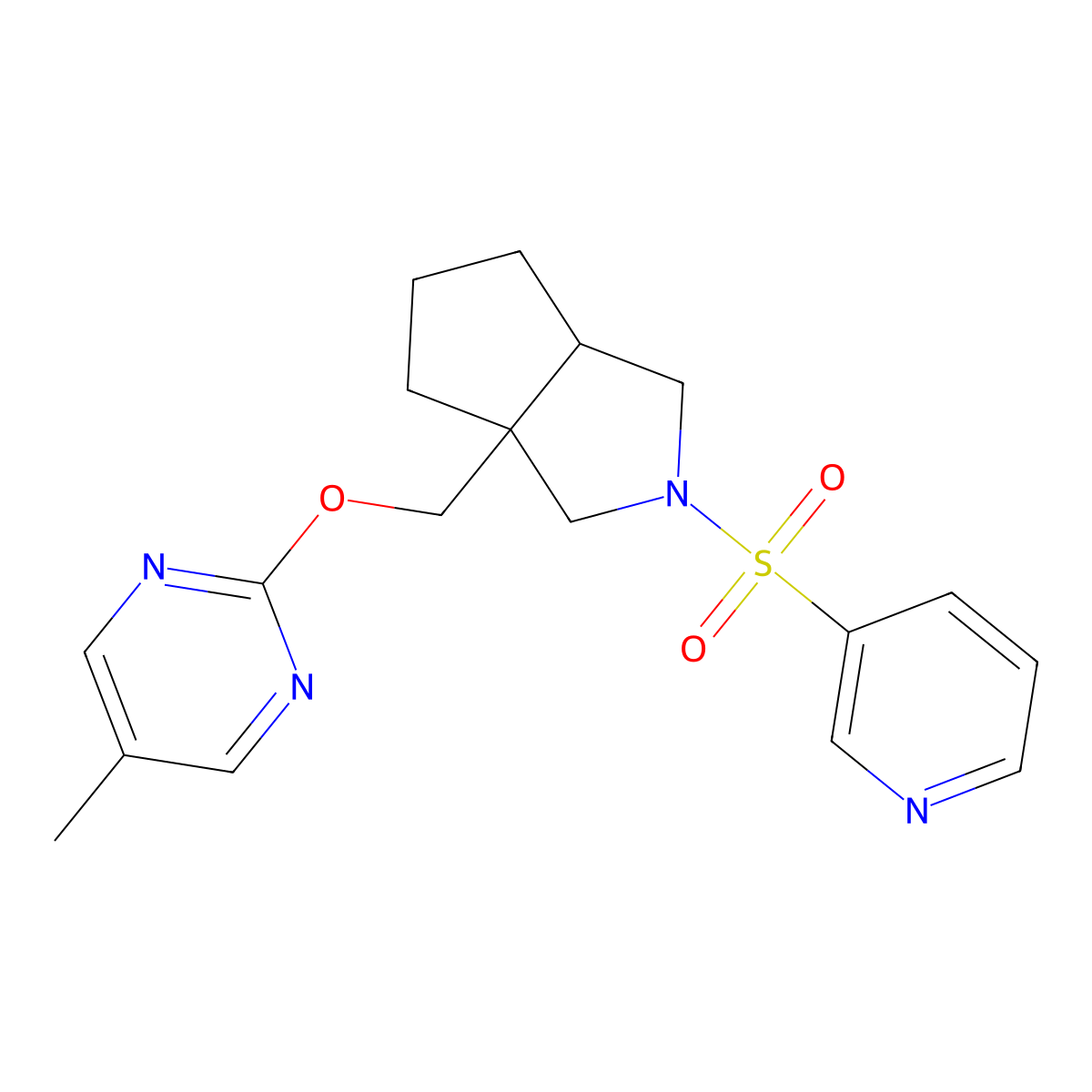 5-Methyl-2-{[2-(pyridine-3-sulfonyl)-octahydrocyclopenta[c]pyrrol-3a-yl]methoxy}pyrimidine molecular structure, CAS 2549019-30-7